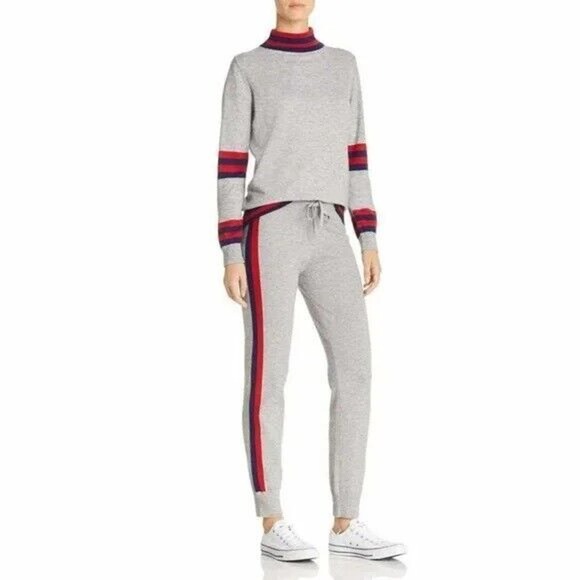 Madeleine Thompson x AQUA Mockneck Pullover Sweater Size XS Gray Red Blue Stripe - Picture 4 of 10